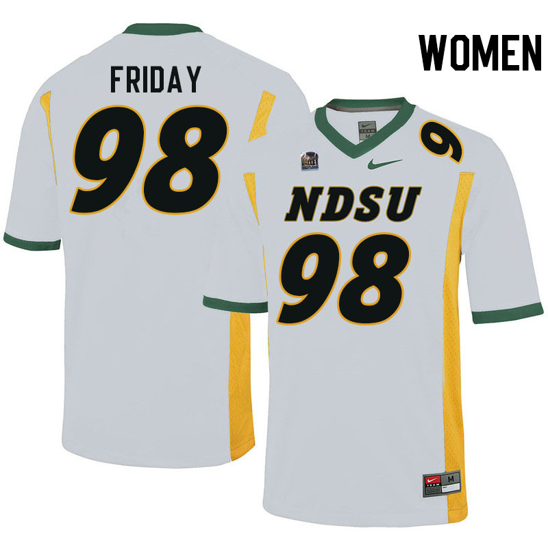 Women #98 Bryce Friday North Dakota State Bison College Football Jerseys Stitched-White